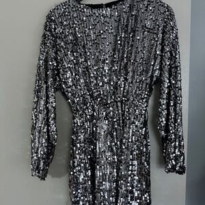 Zara Black and Silver Sequin mini Dress